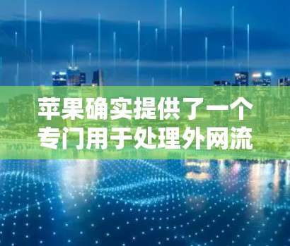 苹果确实提供了一个专门用于处理外网流量的加速器，称为 苹果外网加速器。这是苹果公司为提升外网连接速度而开发的工具，旨在帮助用户更高效地管理和提升连接速度