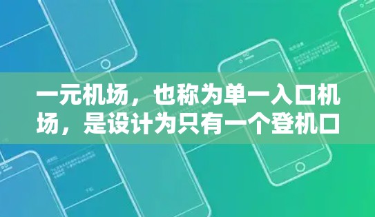 一元机场，也称为单一入口机场，是设计为只有一个登机口或出口的机场，旨在简化交通管理，提高效率。这种设计可以减少交通压力，减少排队时间，同时让乘客和工作人员能够更容易地协调