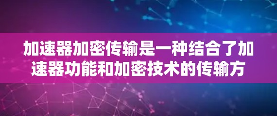 加速器加密传输是一种结合了加速器功能和加密技术的传输方法，旨在提高数据传输的效率的同时保持数据的安全性。以下是对这一技术的详细分析