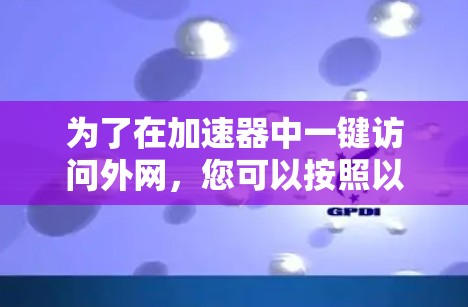 为了在加速器中一键访问外网，您可以按照以下步骤操作